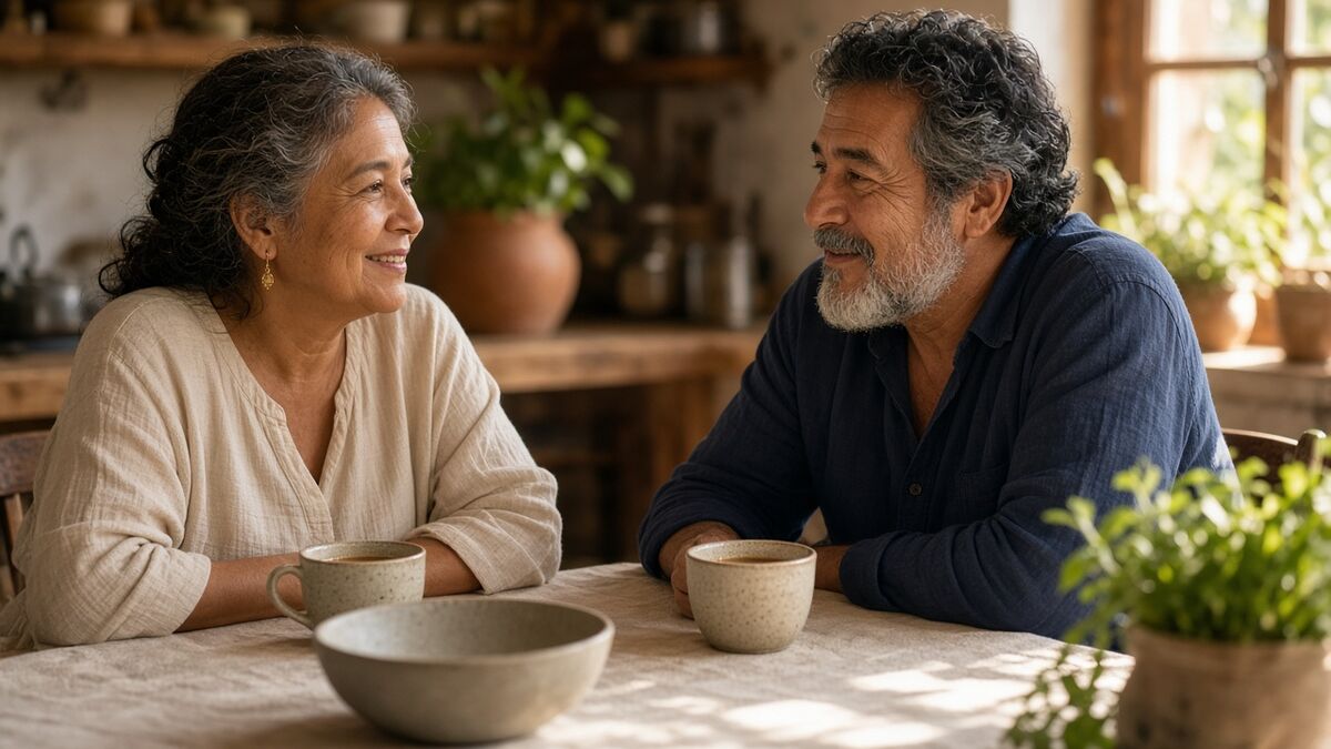 Una pareja conversa en casa con calma